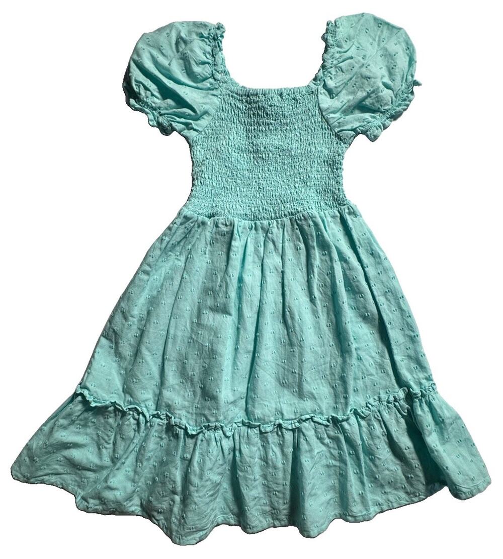 The Children’s Place Girls Dress Size 5/6 Aqua Smocked Puff Sleeve Tiered